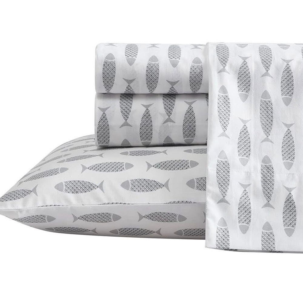 Nautica White and Gray Fish Pattern Bedding Set